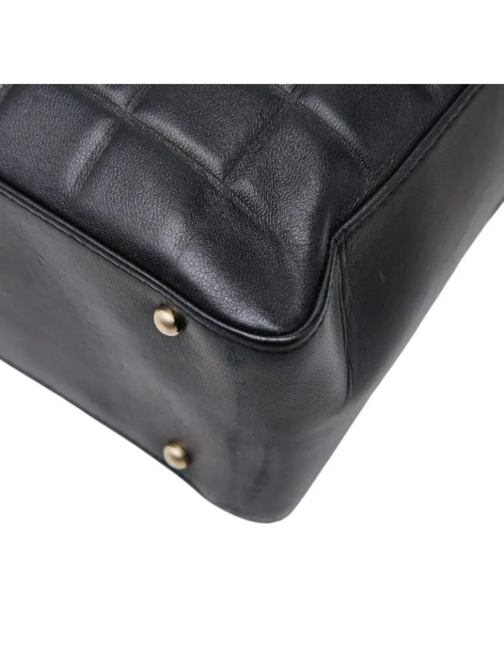 Chanel CC Logo Choco Bar Tote Shoulder Bag Black Lambskin
